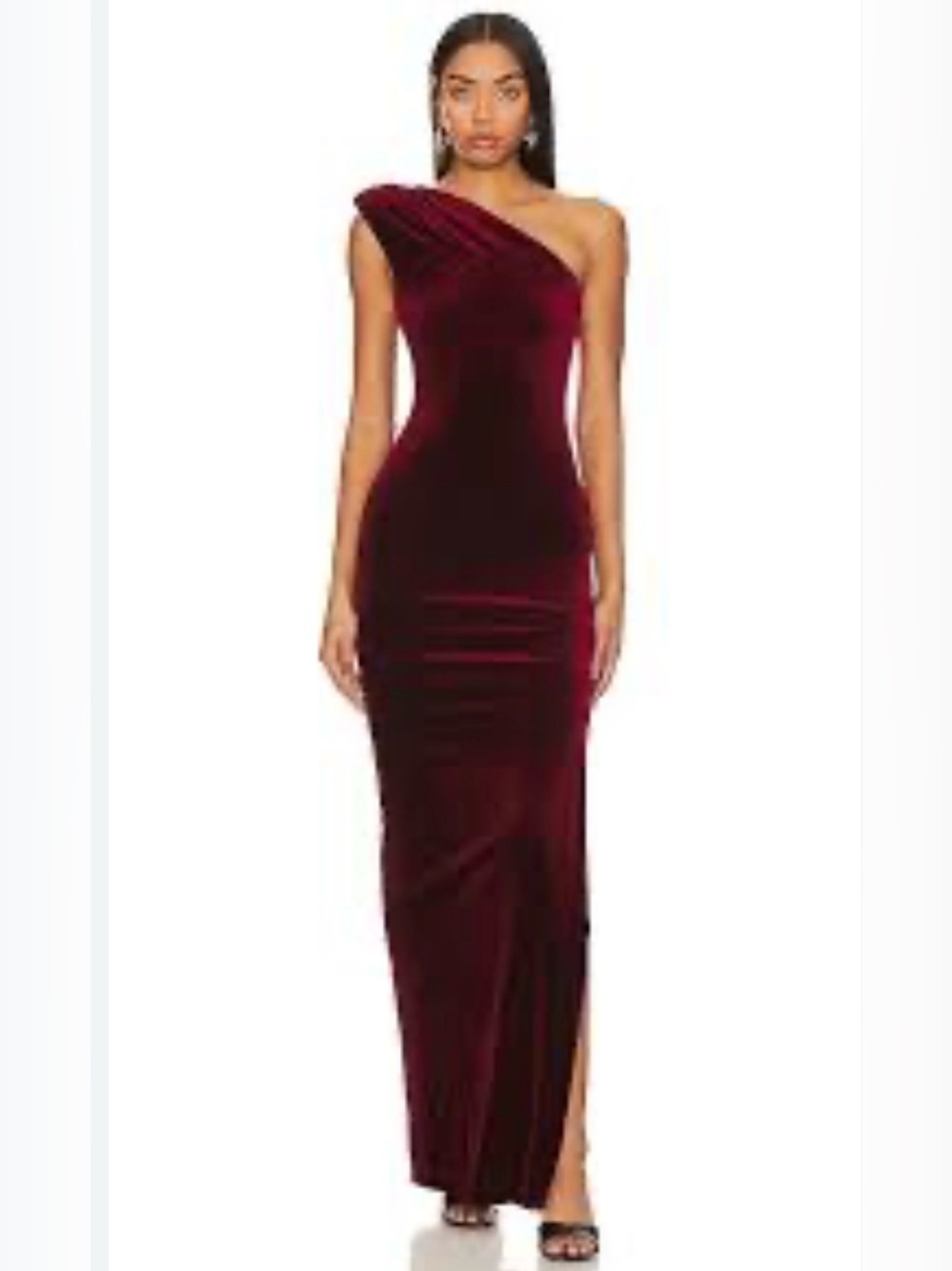 Nookie One-Shoulder Velvet Gown in Burgundy Wine Sz XS